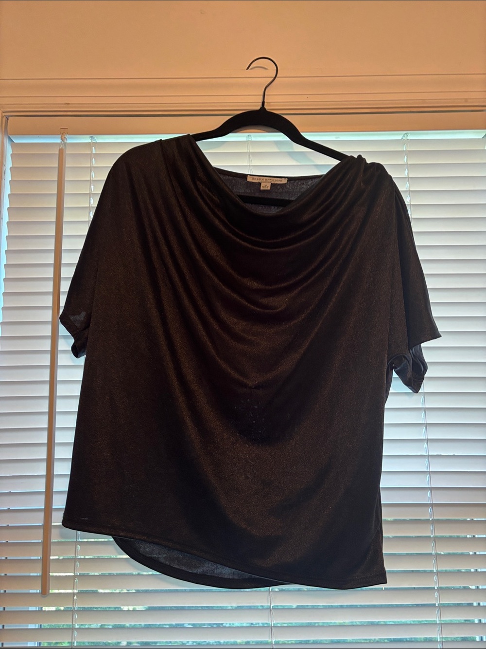 Chico's Black Shimmery Cowl-Neck Short Sleeve Top